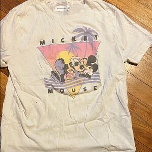 Abercrombie & Fitch White Tee with Pink and Yellow Mickey Design